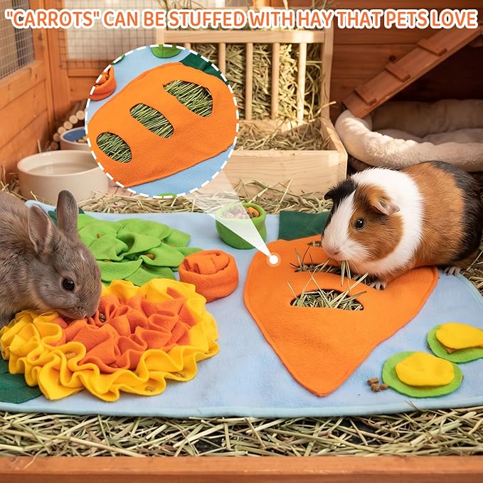 Rabbit Snuffle Mat, Bunny Foraging Feeding Toy for Small Pet | Small Animal Enrichment Toy Washable Feeding Mat for Guinea Pig Chinchilla Hedgehog Ferret