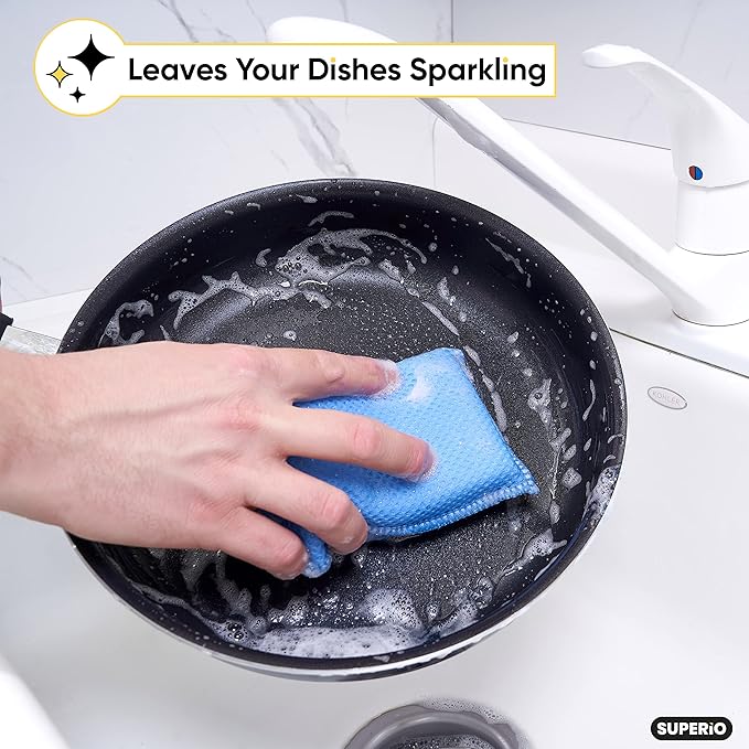 Microfiber Non-Scratch Dish & Kitchen Scrubber Heavy-Duty Household Cleaning Sponges, Multi-Purpose Cleaning Supplies for Dishes and Kitchens Pack of 9
