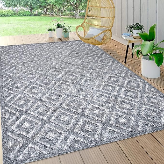 JONATHAN Y Diamond Trellis Indoor Outdoor Area Rug 5X8 Dark Gray, Portmany Neutral for Backyard, Patio, Porch, Easy-Cleaning, High Traffic, Pet-Friendly, Non-Shedding (IBZ104A-5)