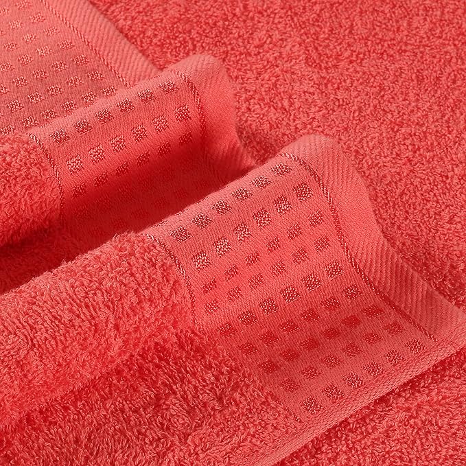 GLAMBURG 100% Cotton 2 Pack Oversized Bath Towel Set 28x55 Inches, Ultra Soft Highly Absorbant Compact Quickdry & Lightweight Large Bath Towels, Ideal for Gym Travel Camp Pool - Coral Orange