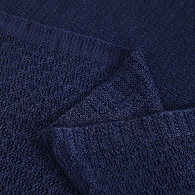 NTBAY Cable Knit Cooling Bed Blanket, Soft and Breathable Oversized Twin Bed Blanket 60x80 Inches Made from Rayon Derived from Bamboo for Bedroom, Travel, Navy Blue