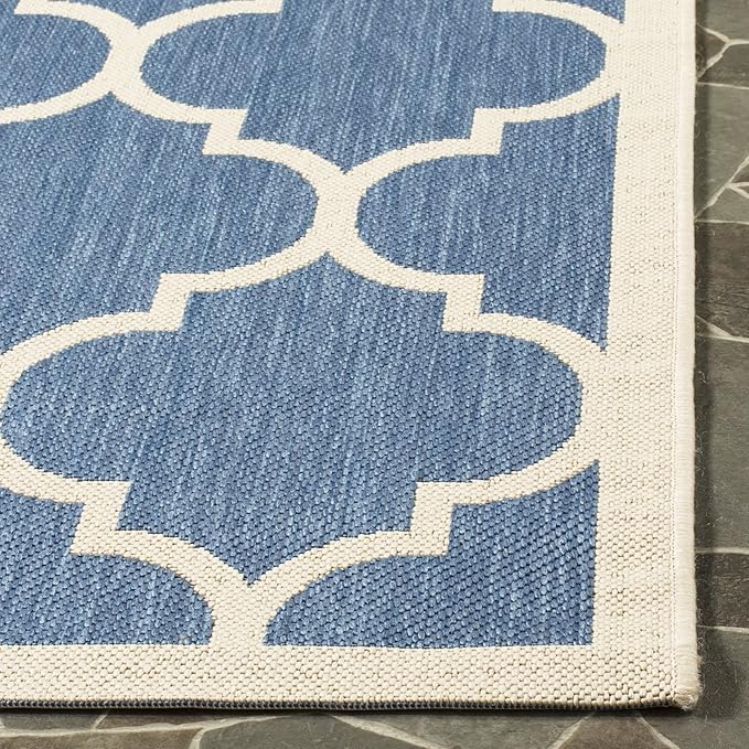 SAFAVIEH Washable Rug Outdoor Courtyard Collection - 6'7" Square, Blue & Beige, Non-Shedding & Easy Cleaning, Ideal for Patio, Backyard, Mudroom (CY6914-243)