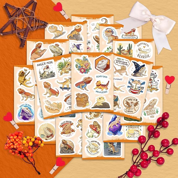100Pcs Bearded Dragon Stickers for Water Bottle - Bearded Dragon Party Supplies - Gift for Women & Men