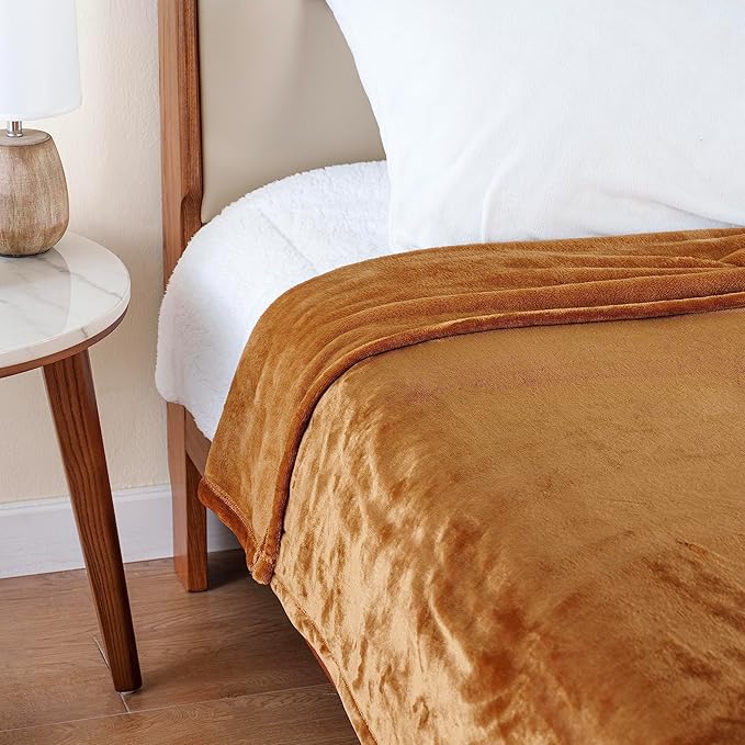 Berkshire Blanket Classic VelvetLoft® Solid Bed Blanket, King Size Bed Blanket, Lightweight Soft Fuzzy Plush Blanket for Bed and Couch, Butterscotch Orange, 90x108 Inches