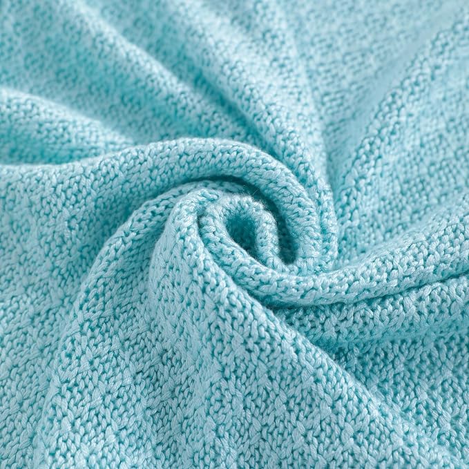 NTBAY Cable Knit Cooling Bed Blanket, Soft and Breathable Oversized Twin Bed Blanket 60x80 Inches Made from Rayon Derived from Bamboo for Bedroom, Travel, Blue