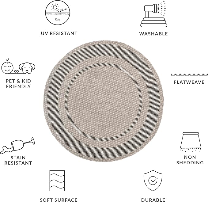 SAFAVIEH Courtyard Collection 6'7" Round Beige/Black CY8477 Indoor/ Outdoor Waterproof Easy Cleaning Patio Backyard Mudroom Area Rug