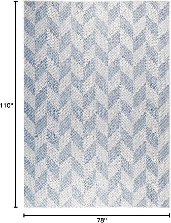 Nicole Miller New York Patio Country Calla Contemporary Herringbone Indoor/Outdoor Area Rug, Blue/Grey, 6'6"x9'2"