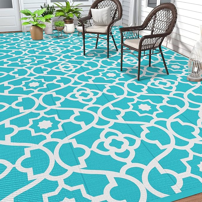 HEBE Outdoor Rug Waterproof 9x12, Plastic Straw Rug Camping Rug, Reversible Outdoor Patio Rugs RV Mat Clearance, Indoor Outside Floor Carpet for Porch,Deck,Camper,Balcony,Backyard