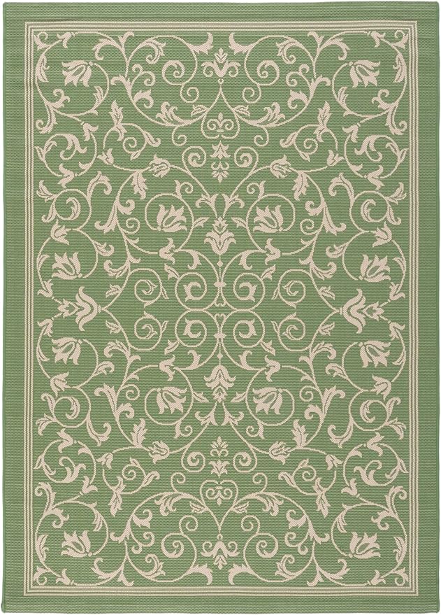 SAFAVIEH Washable Rug Outdoor Courtyard Collection - 6'7" x 9'6", Olive & Natural, Non-Shedding & Easy Cleaning, Ideal for Patio, Backyard, Mudroom (CY2098-1E06)