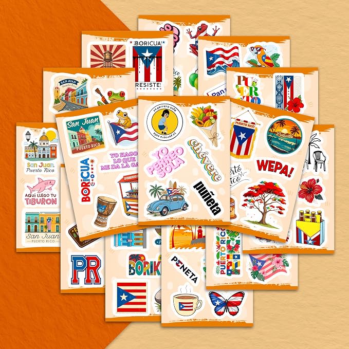 100Pcs Puerto Rico Stickers and Decals for Water Bottle, Laptop - Puerto Rico Gifts, Party Supplies & Dacorations - Puertorican Gifts - Gift for Women & Men