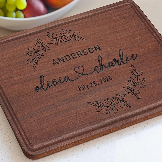 Personalized Wedding Gifts for Couples 2025, Engraved Cutting Board for Newlyweds, Couple, Women, Men, CustomName Love Cutting Board for Wedding, Anniversary, Christmas, New Home, Bamboo Serving Board