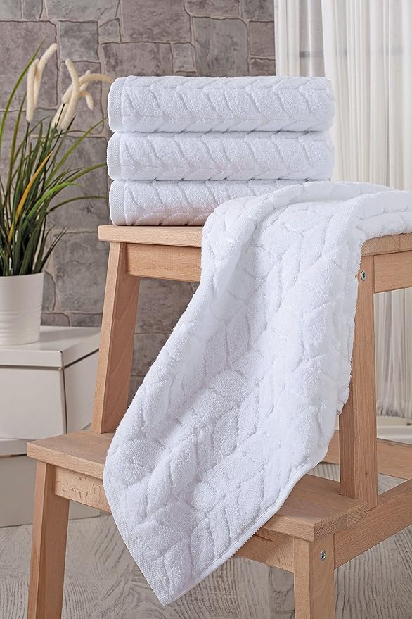 Turkish Cotton Ultra-Soft Plush Absorbent Quick Dry Bathroom Towel Set, Made in Turkey (White, 2 pcs Bath Towel Set)