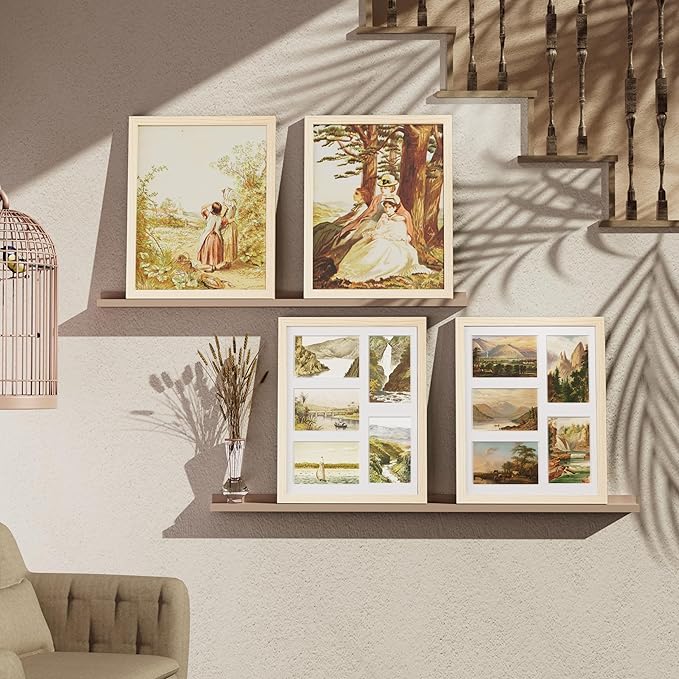 Vittanly 11x14 Collage Picture Frame, Displays 5Pcs 4x6 Pictures with Mat or 1Pcs 11x14 without Mat for Wall Mounting, Picture Frames Collage Wall Decor in Nature Wood, 1 Pack