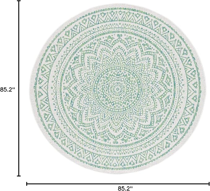 SAFAVIEH Washable Rug Outdoor Courtyard Collection - 7'10" Round, Ivory & Green, Non-Shedding & Easy Cleaning, Ideal for Patio, Backyard, Mudroom (CY8734-55712)