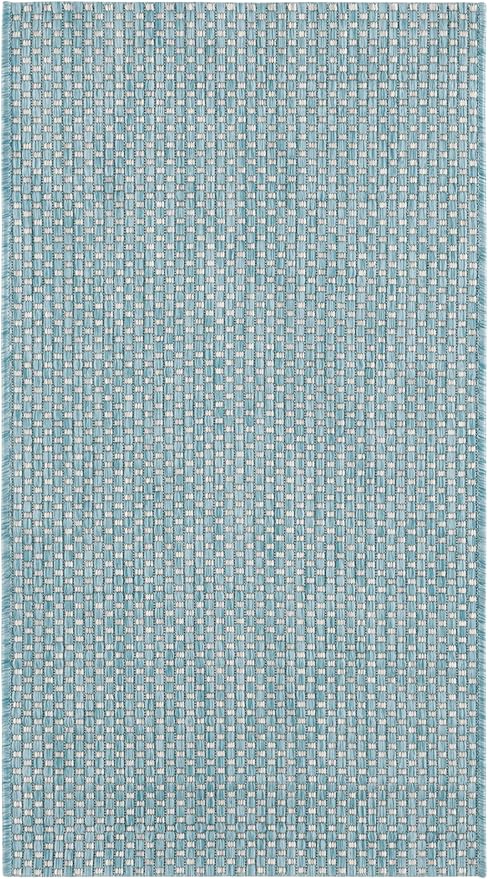 SAFAVIEH Courtyard Collection 2' x 3'7" Aqua/Grey CY8521 Indoor/ Outdoor Waterproof Easy-Cleaning Patio Backyard Mudroom Accent-Rug