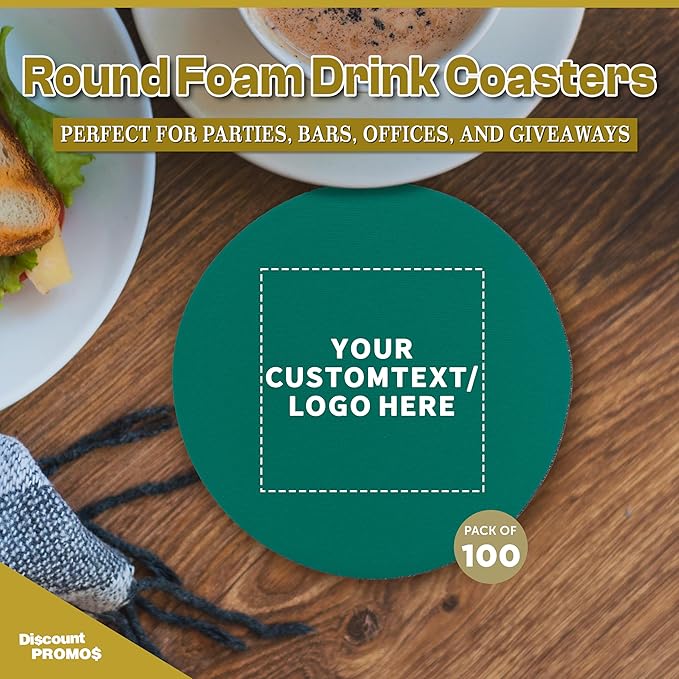 100 Round Foam Bud Coasters Pack, 4 inch - Customizable Text, Logo - PU Foam, Party Favor - Turquoise