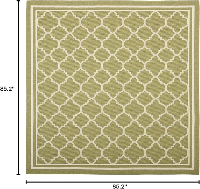 SAFAVIEH Washable Rug Outdoor Courtyard Collection - 7'10" Square, Green & Beige, Non-Shedding & Easy Cleaning, Ideal for Patio, Backyard, Mudroom (CY6918-244)
