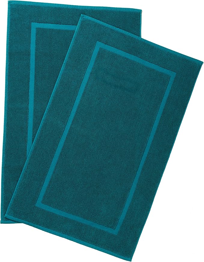 HILLFAIR-900 GSM-100% Ringspun Cotton Floor Towels mat- Hotel-Spa Tub-Shower Bathroom Floor mat Towels- 21 x 34 Inch - Terry Cotton Bath Mats, Machine Washable, Absorbent- 2 Peice Towel Set- Teal