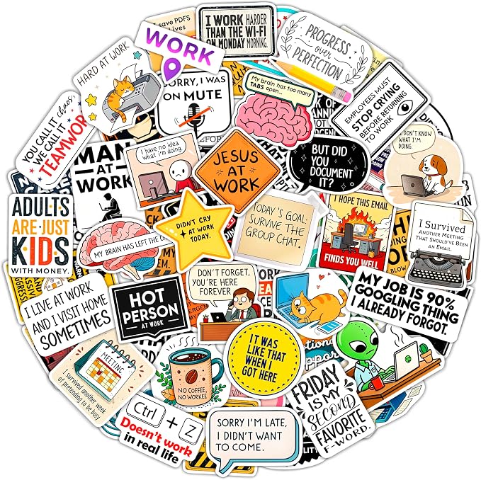 100Pcs Funny Work Stickers for Adults, for Water Bottle - Funny Coworker Gifts, Work Gifts - Coworker Stickers Bulk