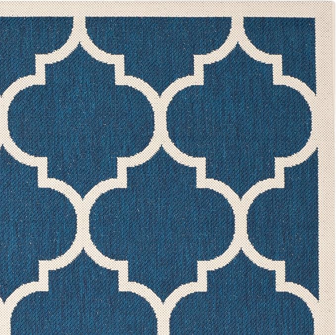SAFAVIEH Courtyard Collection 8' x 11' Navy/Beige CY6914 Trellis Indoor/ Outdoor Waterproof Easy-Cleaning Patio Backyard Mudroom Area-Rug