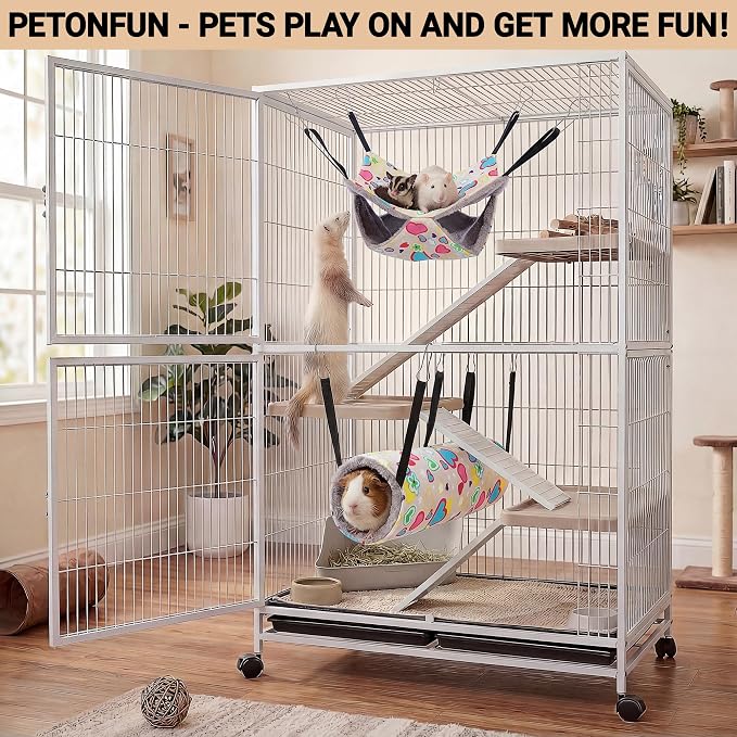 petonfun 2 Pack Ferret Rat Hammock Tunnel for Cage Accessories Toy Bed,Grey | Large Size, Wider Tube, Double Sided, Durable & Soft, Hideout for Guinea Pig & Chinchilla to Hide, Suitable for Small Animals
