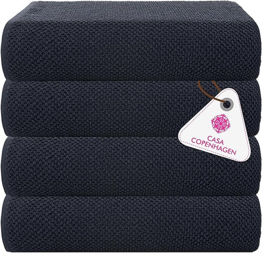 CASA COPENHAGEN Popcorn Textured 4 Pieces Bath Towel Set- Navy Blue, 550 GSM 4 Bath Towel Rough & Tough Use Cotton Towels Gift Set for Bathroom