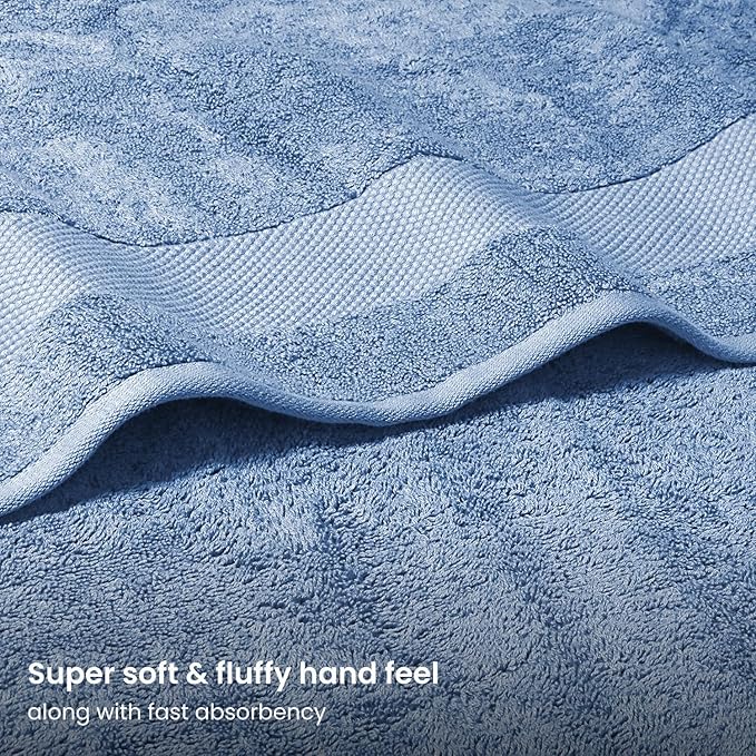 BIOWEAVES 100% Organic Cotton 700 GSM Plush Bath Towels 30" x 58" GOTS Certified - Cerulean Blue, Pack of 2