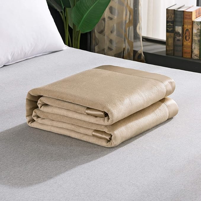 EP Mode Luxury Mulberry Silk Blanket with Silk Charmeuse Border (Rugby Tan, Queen 88" x 88")