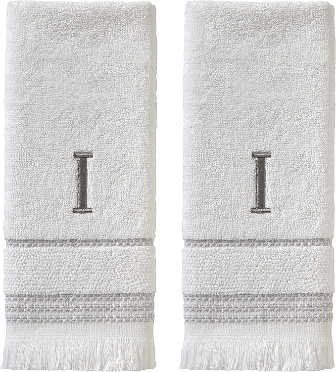 SKL Home Casual Monogram Hand Towel (2-Pack), I, 16x26, White