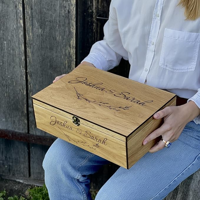 Personalized Memory Wooden Keepsake Decorative Letter Box with lock hinged lid – Custom Wedding Engagement Couple gift for Him, Her, Boyfriend, Girlfriend, Friend, Time capsule box