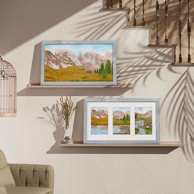 Vittanly 8x14 Picture Frames Collage Wall Decor, Displays 3Pcs 4x6 Pictures with Mat or 1Pcs 8x14 without Mat, Collage Picture Frame for Horizontal or Vertical Display, Grey, 1 Pack