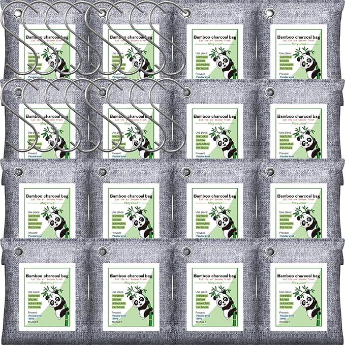 Activated Charcoal Odor Absorber for Strong Odor in Basement, Cars, Closets, Shoes. 16 Pack Bamboo Charcoal Air Purifying Bags Deodorizer Odor Eliminator for Home