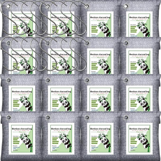 Activated Charcoal Odor Absorber for Strong Odor in Basement, Cars, Closets, Shoes. 16 Pack Bamboo Charcoal Air Purifying Bags Deodorizer Odor Eliminator for Home
