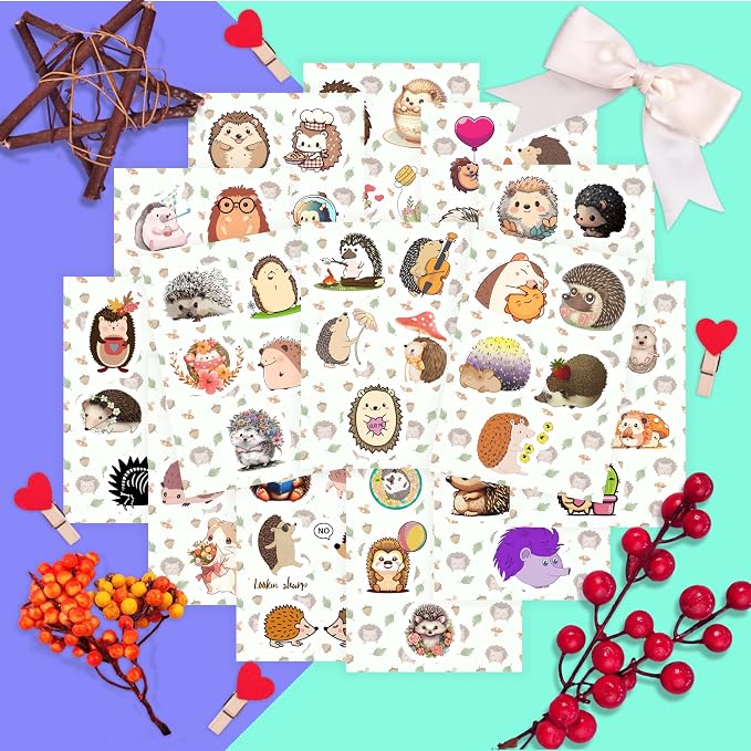 100Pcs Hedgehog Stickers for Water Bottle and Laptop - Hedgehog Party Supplies & Decorations, Waterproof Vinyl Decals, Cute Animal and Pet Stickers, Gifts for Women & Men