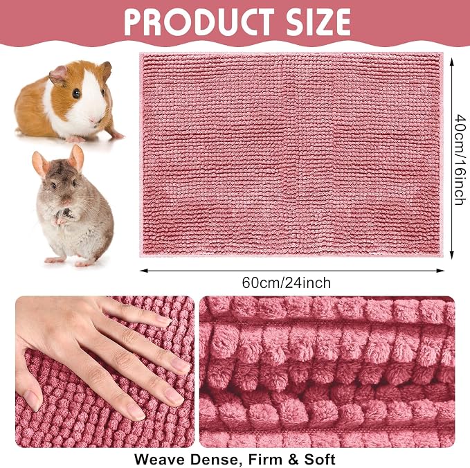 Amylove 4 Pcs Guinea Pig Cage Liner 16 x 24 Inch Washable Chenille Pee Pads Pet Dog Cat Bedding Training Mat Reusable for Small Animals Puppy Bunny Hamster Chinchilla