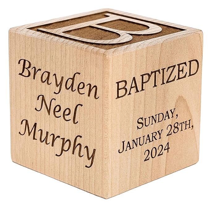 Palmetto Wood Shop Baptism/Dedication/Christening Baby Block - Laser Engraved Baptism Gifts for Babies, Parents, and Family Members, Handcrafted in the USA, Solid Wood Construction - 3 Sizes, 3 Colors