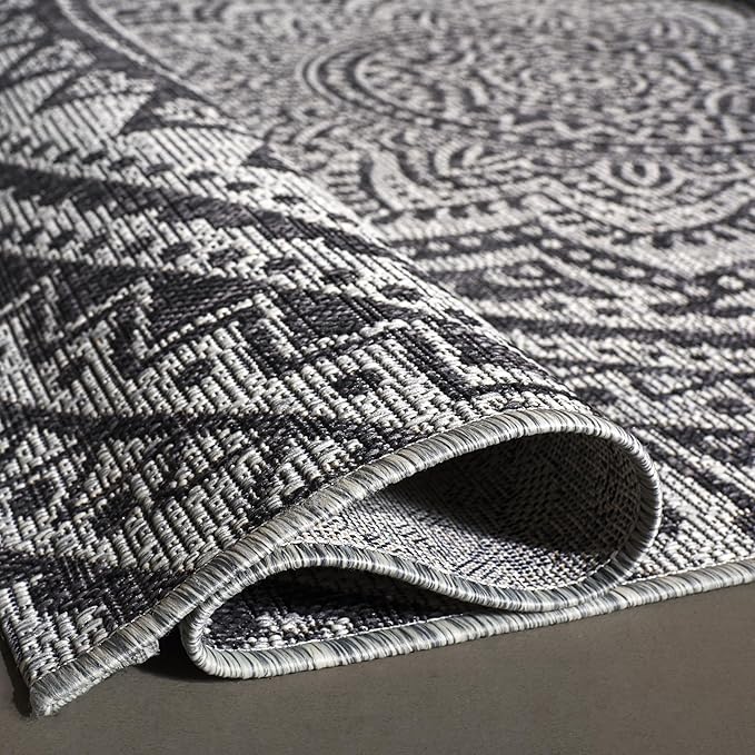 SAFAVIEH Washable Rug Outdoor Courtyard Collection - 2'3" x 14' Runner, Light Grey & Black, Non-Shedding & Easy Cleaning, Ideal for Patio, Entryway, Mudroom, Hallway, Kitchen (CY8734-37612)