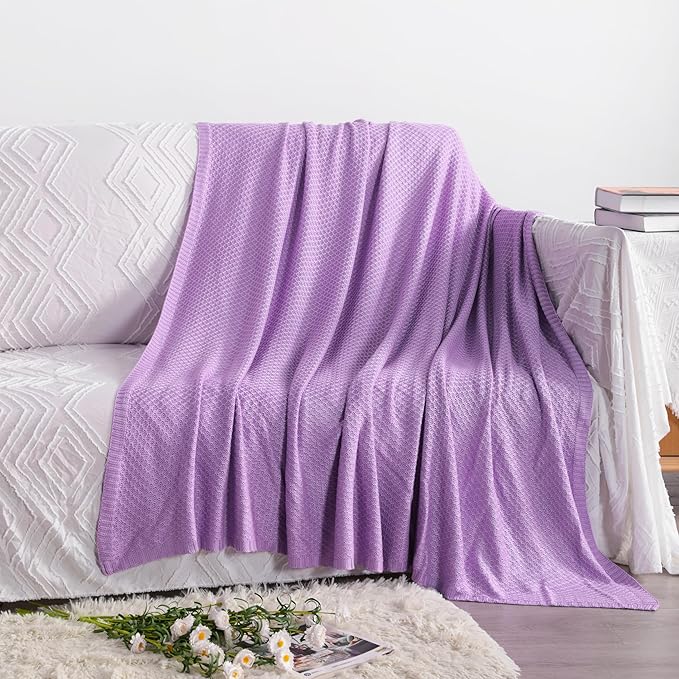 NTBAY Cable Knit Cooling Bed Blanket, Soft and Breathable Oversized Twin Bed Blanket 60x80 Inches Made from Rayon Derived from Bamboo for Bedroom, Travel, Light Purple