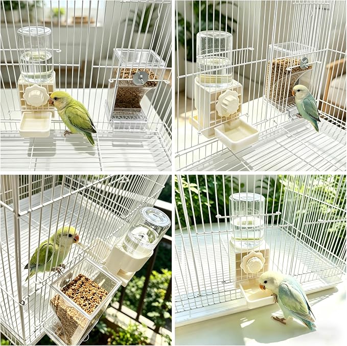 Lemtrflo No Mess Bird Cage Feeder, Automatic Bird Water Dispenser | Parakeet Cage Accessories