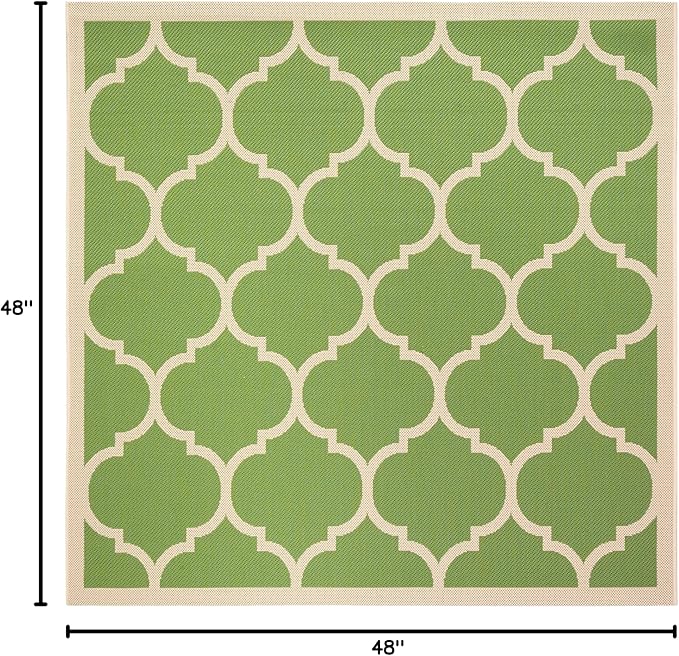 SAFAVIEH Washable Rug Outdoor Courtyard Collection - 4' Square, Green & Beige, Non-Shedding & Easy Cleaning, Ideal for Patio, Backyard, Mudroom (CY6914-244)