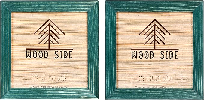 Rustic Wooden Square Picture Frames 8x8 - Set of 2 - 100% Natural Solid Eco Wood with Real Glass for Wall Mounting and Tabletop Photo Frame - Green
