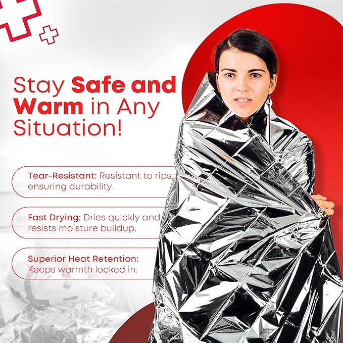 Mylar Emergency Thermal Blankets – Large 54” x 84” Silver Survival Blankets for Outdoors, First Aid, Camping, Hiking, Disaster & Emergency Preparedness - 40 Count