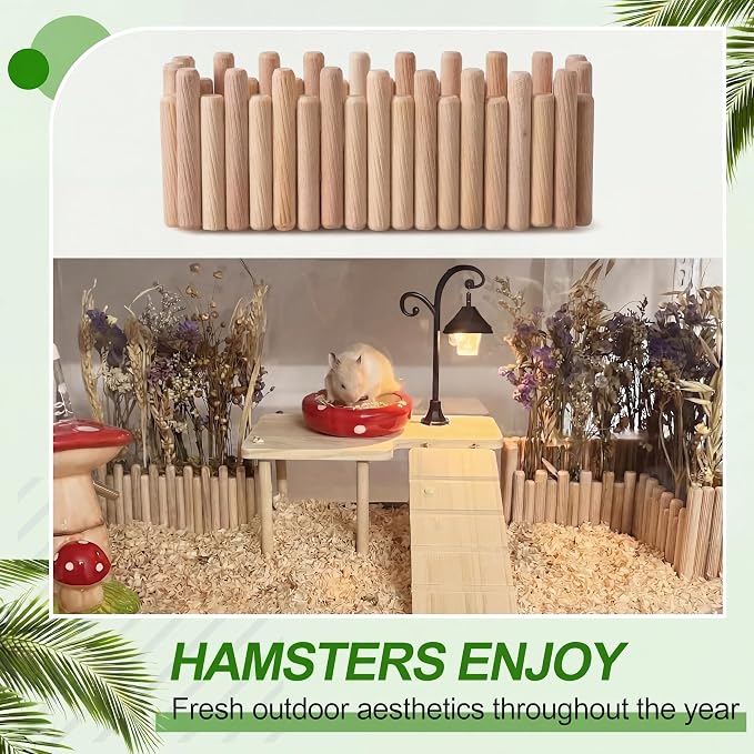 Hamster Cage Sprays Flower Foraging Holder - Natural Wood Feeding Stand, Small Pet Habitat Accessories for Hamsters Mouse Guinea Pig Dwarf Gerbils Syrian Mice (Plain - Rectangle)