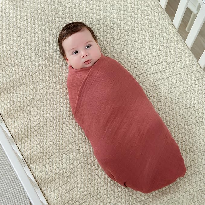 Muslin Swaddle Blankets for Boys & Girls, Soft Breathable Swaddling Blankets, Large 47" X 47" inches Baby Muslin Swaddles, 4 Pack Red Berries/Earthy Colors