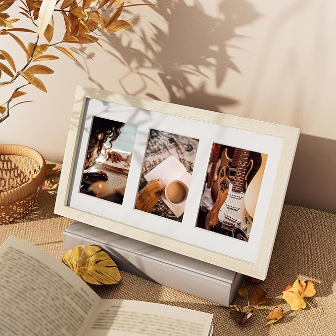 Vittanly 8x14 Picture Frames Collage Wall Decor, Displays 3Pcs 4x6 Pictures with Mat or 1Pcs 8x14 without Mat, Collage Picture Frame for Horizontal or Vertical Display, Cornsilk, 1 Pack