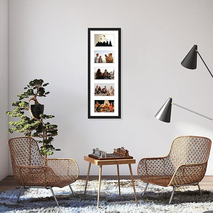 Vittanly 8x24 Collage Picture Frame, Displays 5Pcs 4x6 Pictures with Mat or 1Pcs 8x24 without Mat, Picture Frames Collage Wall Decor for Horizontal or Vertical Display, Black, 1 Pack