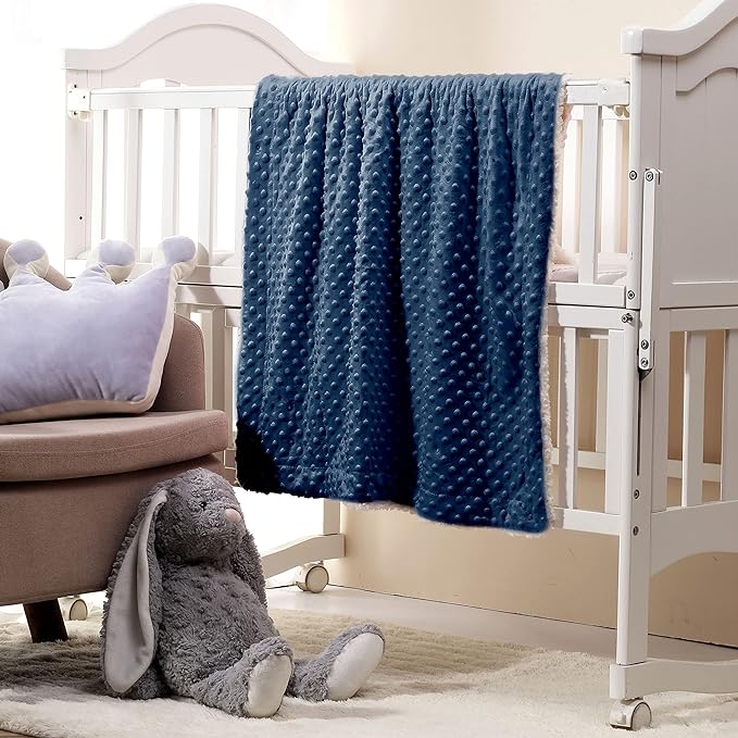 CREVENT Cozy Soft and Warm Sherpa Baby Blanket for Infant Toddler's Crib Cot Stroller Gift for Baby Girls All Season Use(30"X40" Navy Dot)