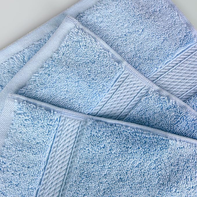 BLUENILEMILLS Madison Egyptian Cotton Towels, Towel Set for Bathroom, Shower, Hotel, Plush, 900 GSM, Highly Absorbent and Ultra-Soft Towels, Bath Essentials, 8 Piece Assorted Towel Set, Light Blue