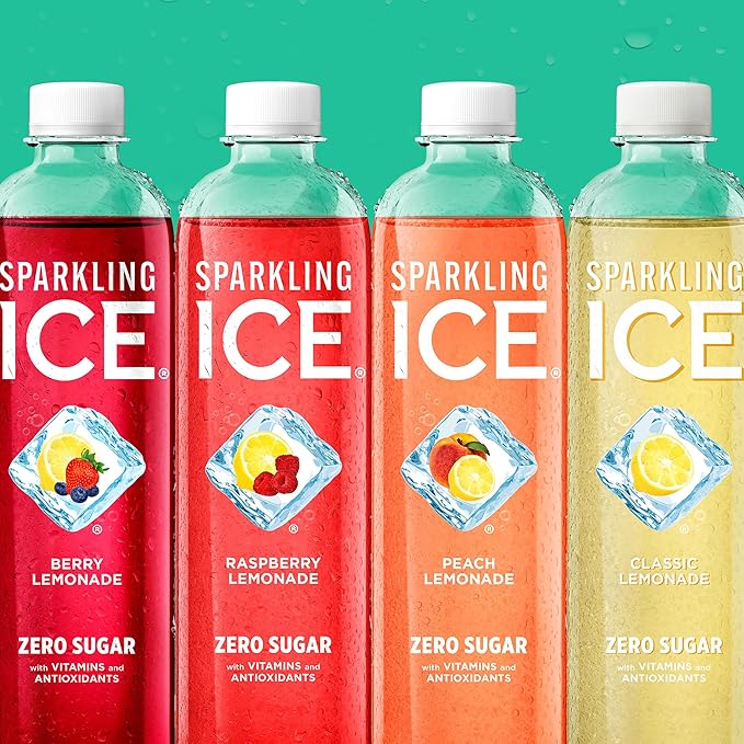 Sparkling Ice Lemonade Variety Pack, Zero Sugar Sparkling Water, with Vitamins and Antioxidants, 17 fl oz, 12 count (Lemonade Flavors: Classic, Raspberry, Peach & Berry)
