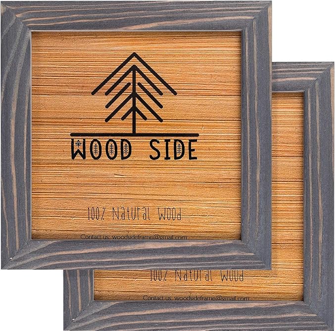 Rustic Wooden Square Pucture Frames 8x8 - Set of 2-100% Natural Eco Washed Wood with Real Glass for Wall Mounting and Tabletop Photo Frame - Grey